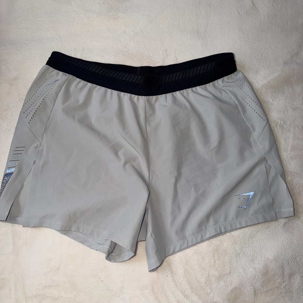 Gymshark Men’s Light Gray Training Shorts with Black Waistband
